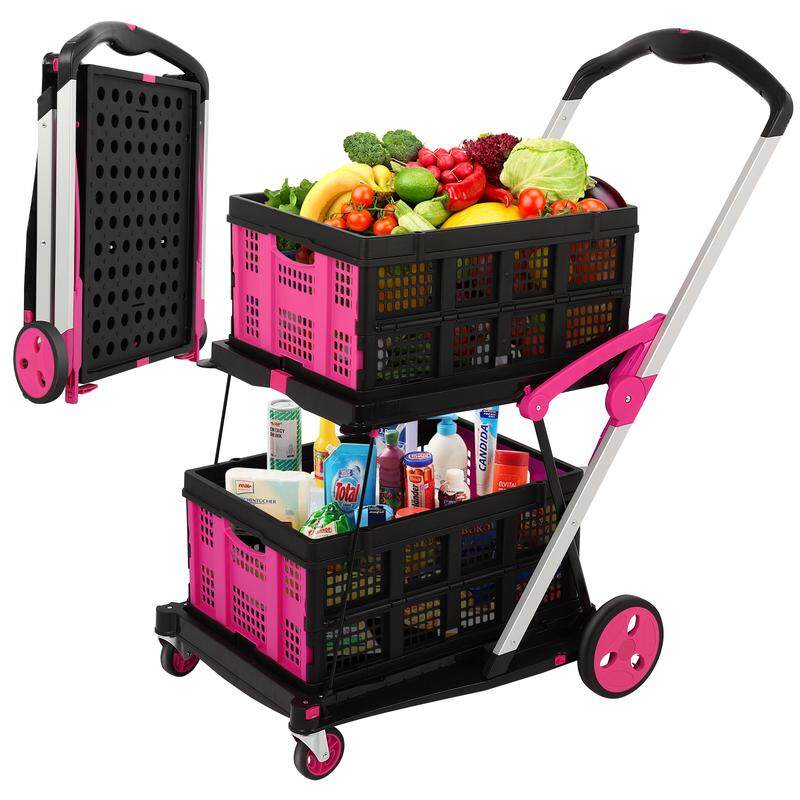 LUNOVA 2-Tier Folding Grocery Cart