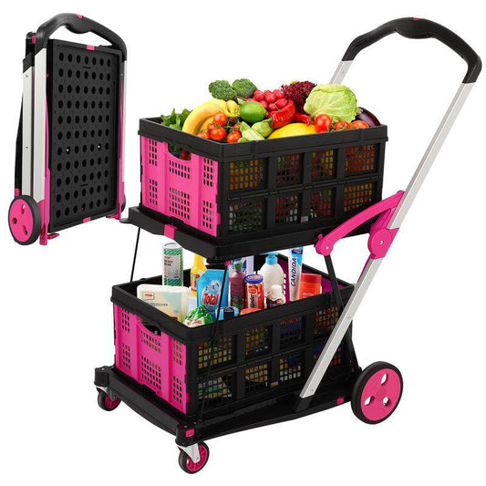 LUNOVA 2-Tier Folding Grocery Cart