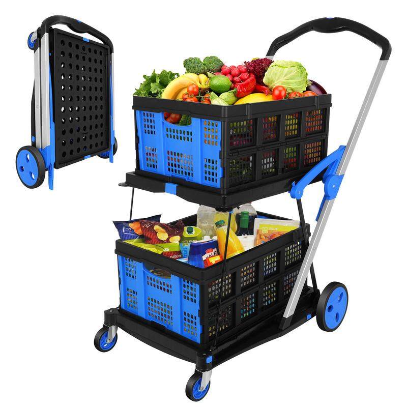 LUNOVA 2-Tier Folding Grocery Cart