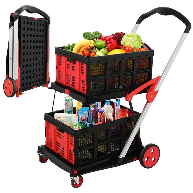 LUNOVA 2-Tier Folding Grocery Cart
