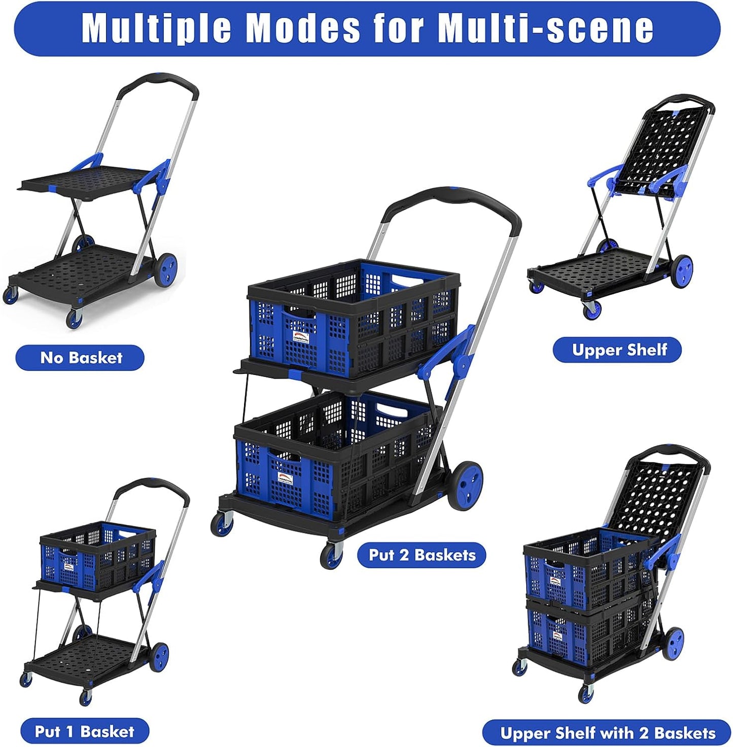 LUNOVA 2-Tier Folding Grocery Cart