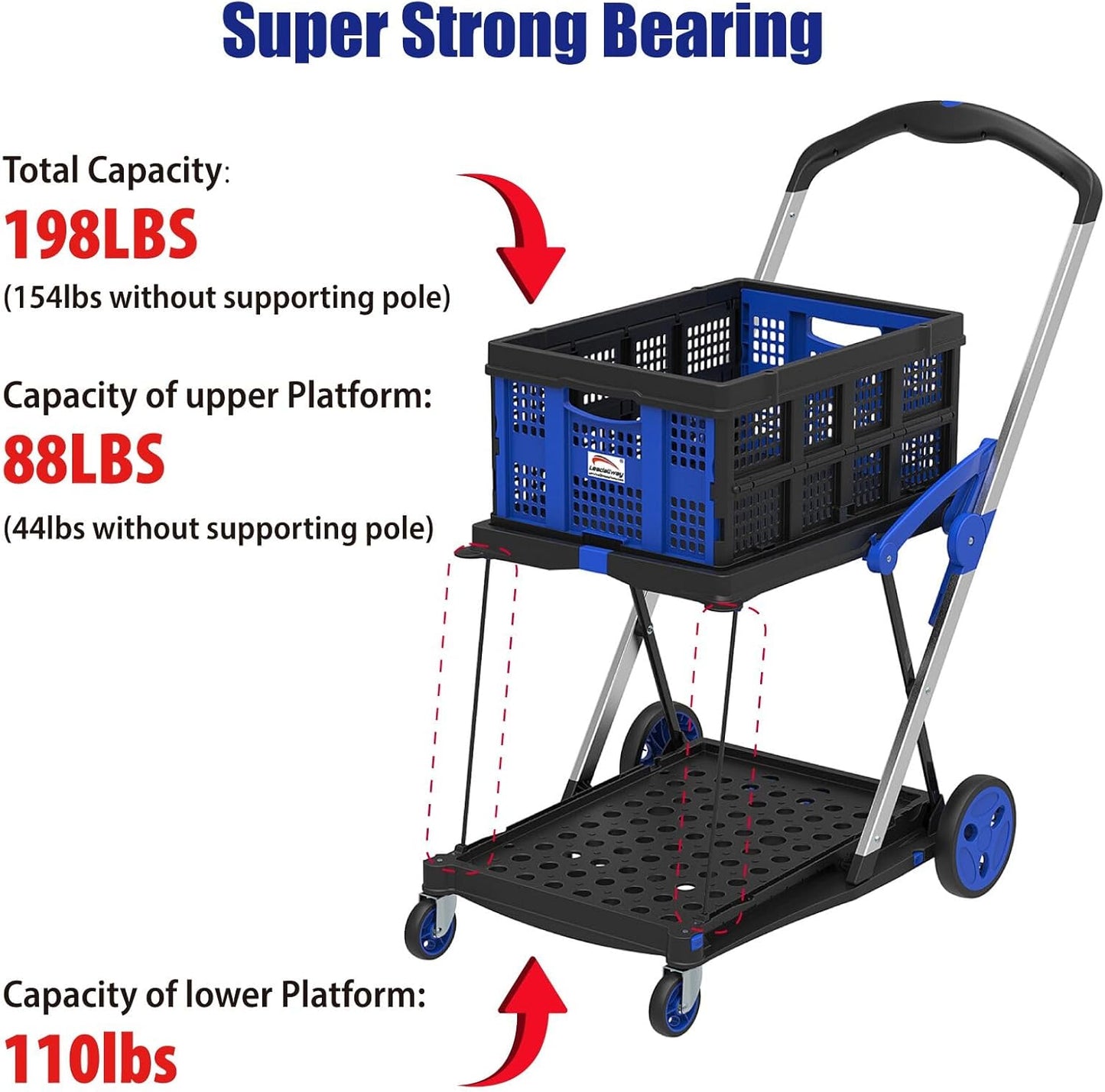 LUNOVA 2-Tier Folding Grocery Cart